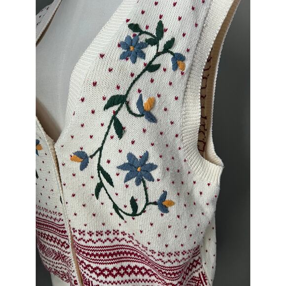 Charter Club Womens VTG Hand Embroidered Floral Fair Isle Sweater Vest Sz M - Picture 3 of 9